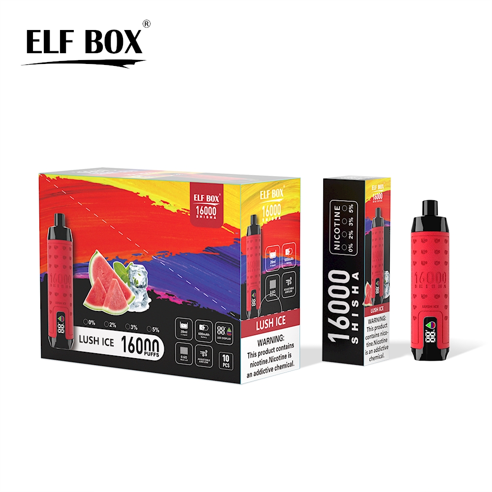 favouritevape.com ELF BOX SHISHA 16000(16K) Puffs 28ml e-liquid 0% 2% 3% 5% Nicotine LED Display Type-C rechargeable Leather Disposable Vape Pen