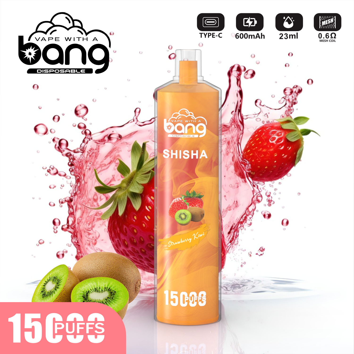 favouritevape.com Bang SHISHA 15K(15000) Puffs 0% 2% 3% 5% Nicotine 600mAh Battery 23ml Oil Disposable Vape Pen