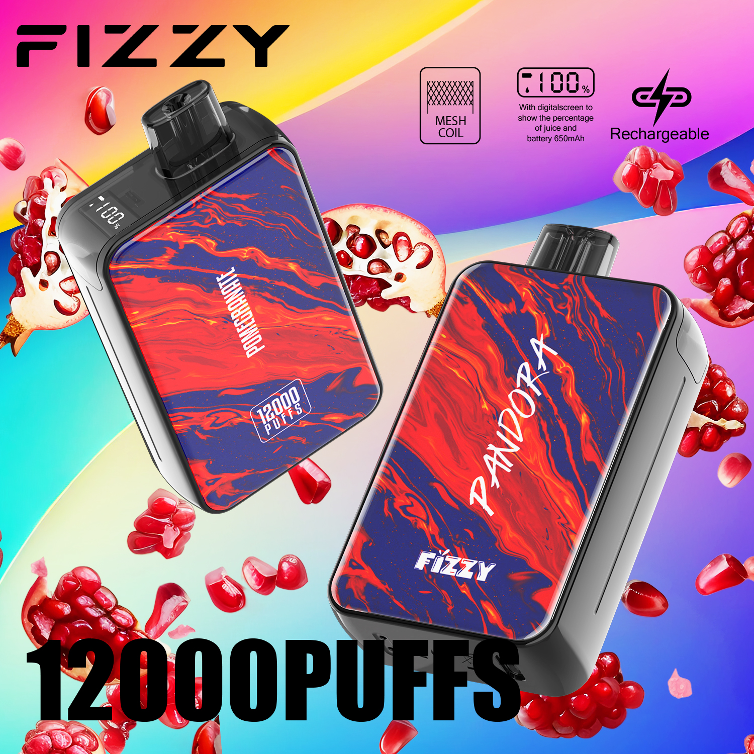 favouritevape.com Fizzy Pandora 12K(12000) Puffs 20ML E-Liquid Mesh Coil 650mAh battery Disposable Vape