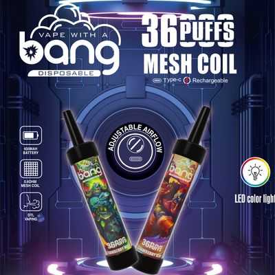 favouritevape.com Bang 36K(36000) Puffs DTL LED Color Light 40ml E-liquid Type-C Charging 0% 2% 3% 5% Nicotine Disposable Vape Pen